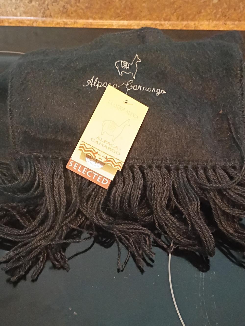Alpaca Camargo Black Fringe Scarf Wrap